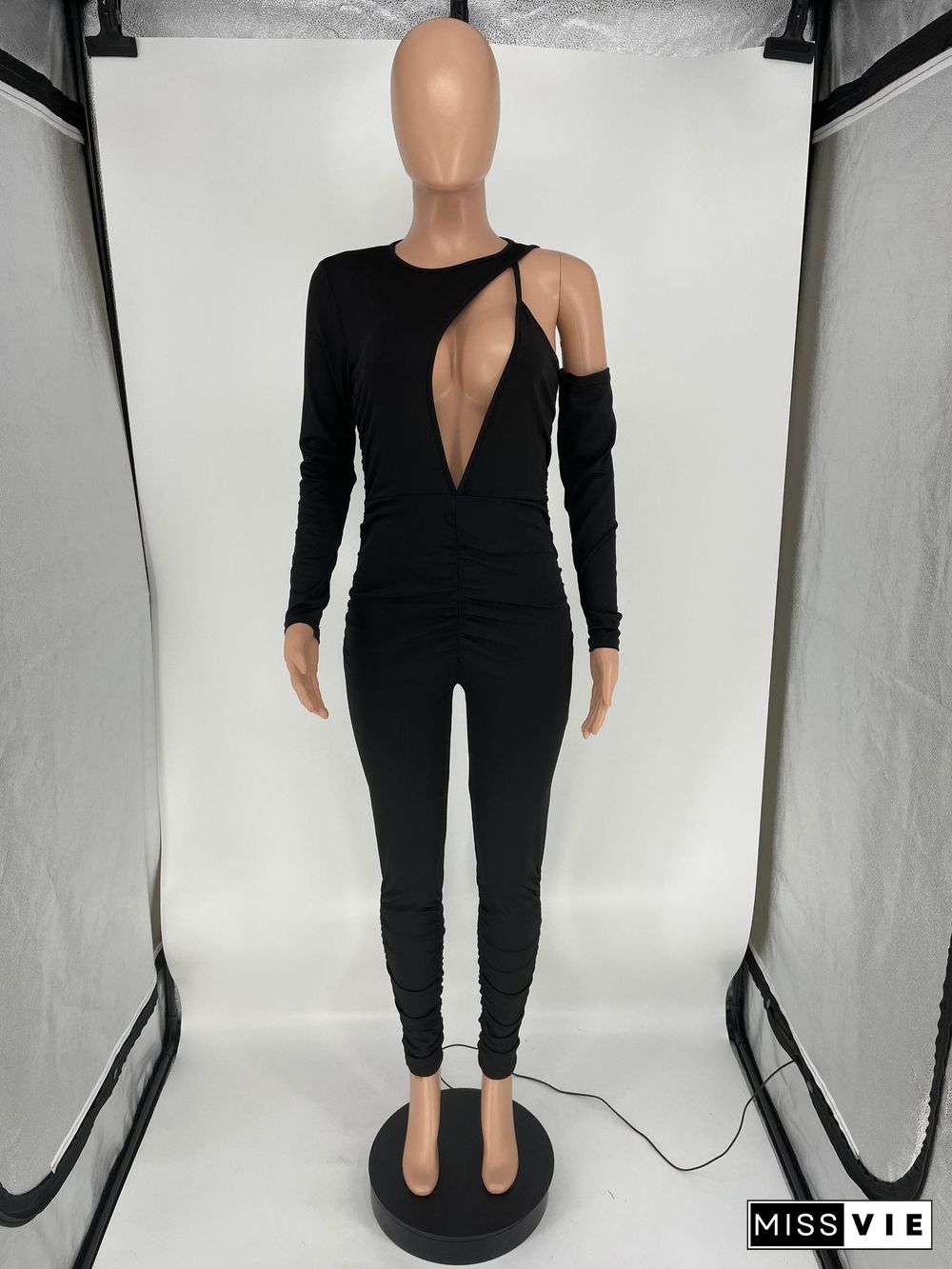 Sexy Irregular Cut Out Long Sleeve Skinny Jumpsuits