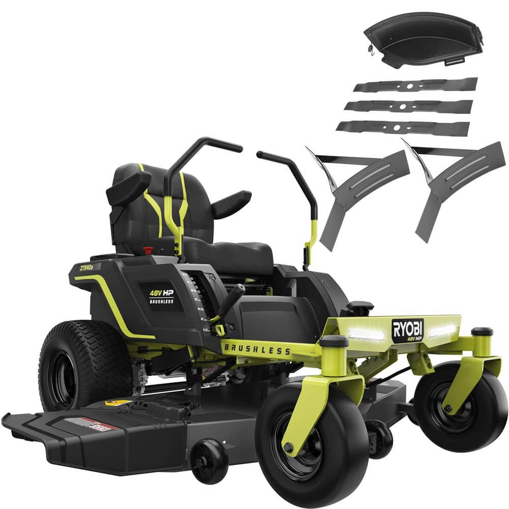 RYOBI 48V Brushless 54 in. 115 Ah Battery Electric Riding Zero Turn Mower with Mulch Kit RY48140-MK