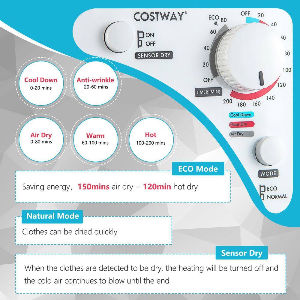 Costway 0.21 cu.ft. 1500 W White Tumble Compact Laundry Electric Dryer Stainless Steel Tub 13.2 lbs. ES10167US-WH