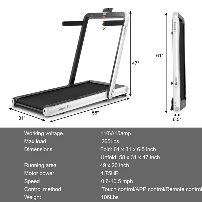 2 in 1 4.75HP Folding Treadmill, Under Desk Electric Treadmill, Portable Running Machine with APP Control, LED Touch Screen, Bluetooth Speaker