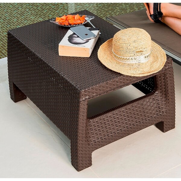 Errida Espresso Faux Rattan Patio Coffee Table by Havenside Home