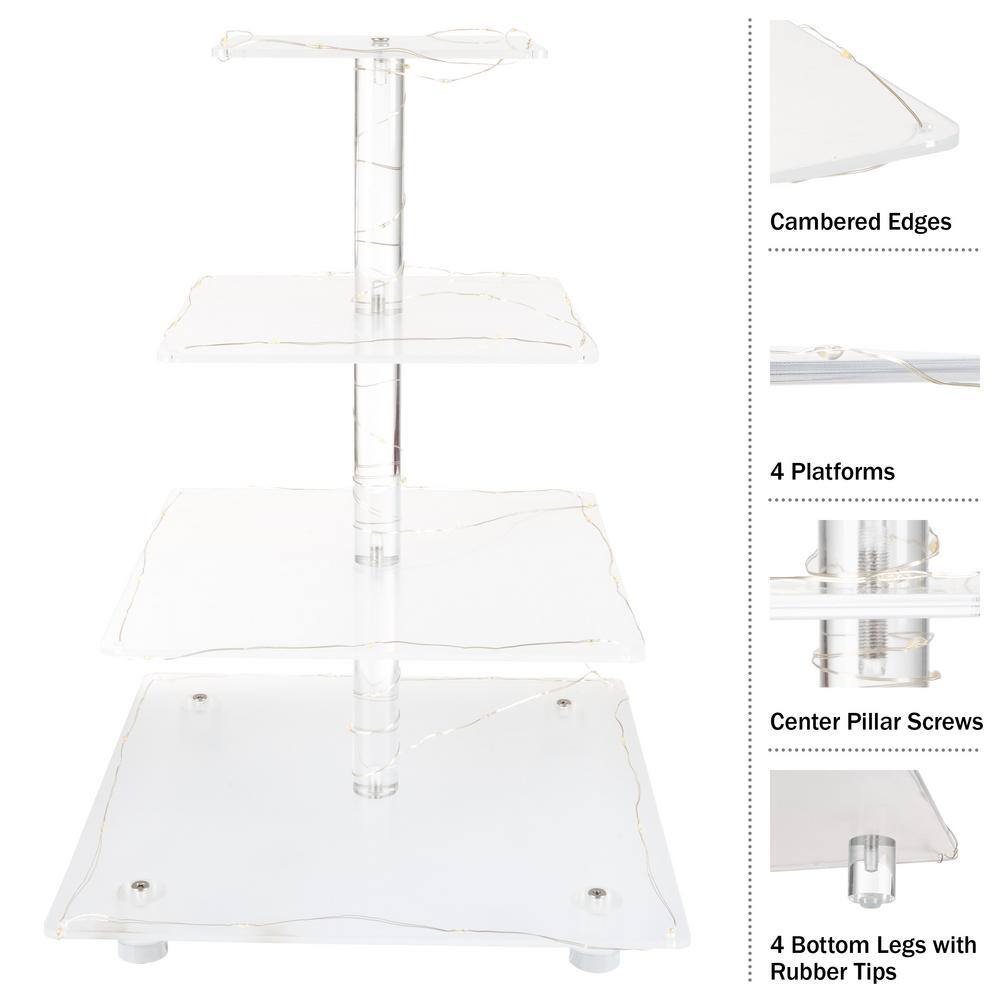 4-Tier Clear Acrylic Square Cupcake Display and Cake Stand with Yellow LED Lights 83-DT6144