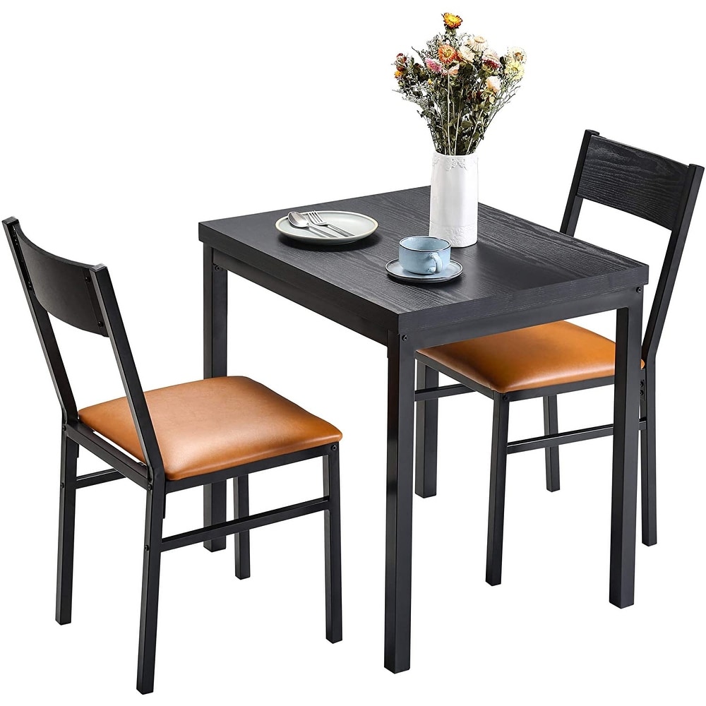 3 Piece Dining Table Set with 2 Cushioned Chairs for Kitchen Apartment