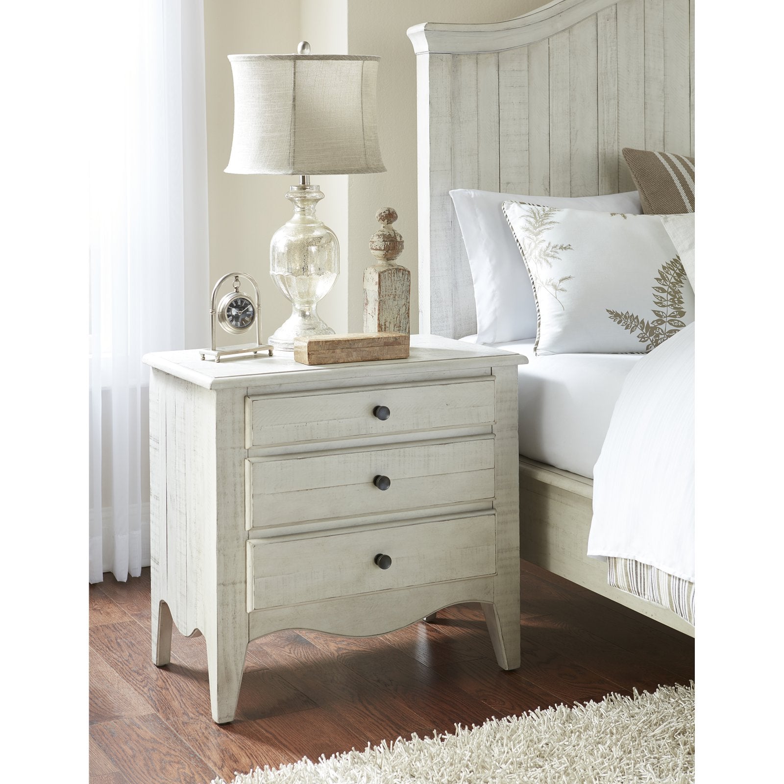 Modus Furniture Ella Solid Wood Two Drawer Nightstand, White Wash