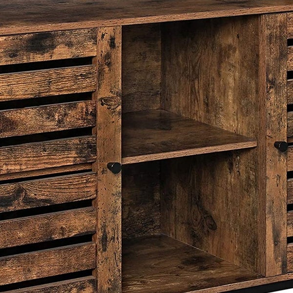 Sideboard with 2 Louvered Doors and Adjustable Shelves， Brown