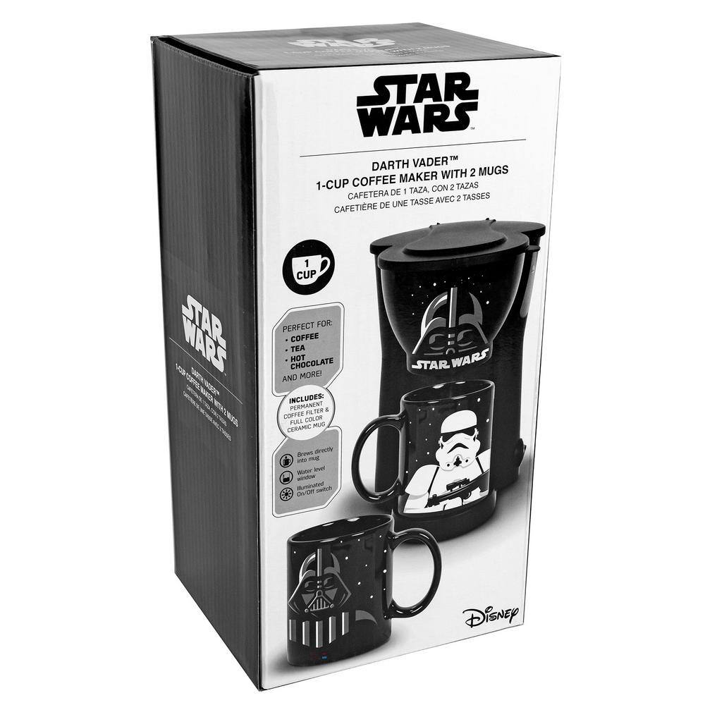 Uncanny Brands Star Wars Single Cup Black Drip Coffee Maker with 2-Mugs Darth Vader Stormtrooper Mugs Included CM2-SRW-DVST