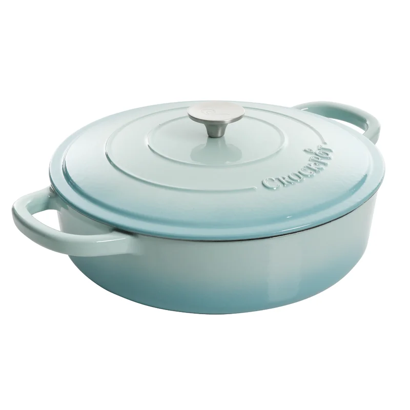 Crock Pot 125298.02R Artisan Enameled Cast Iron Braiser W/Lid， 5 Quart， Aqua