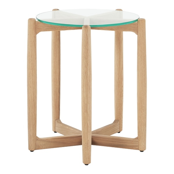 Aurelle Home Heatra Modern Solid Wood Round Glass Top Side Table