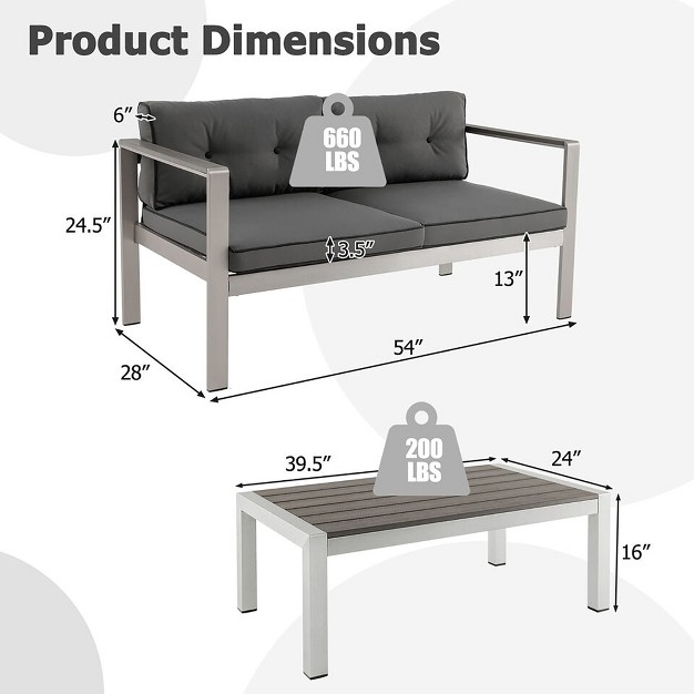 Tangkula 2 Pieces Outdoor Aluminum Loveseat amp Coffee Table Set W Cushions Patio Furniture Set