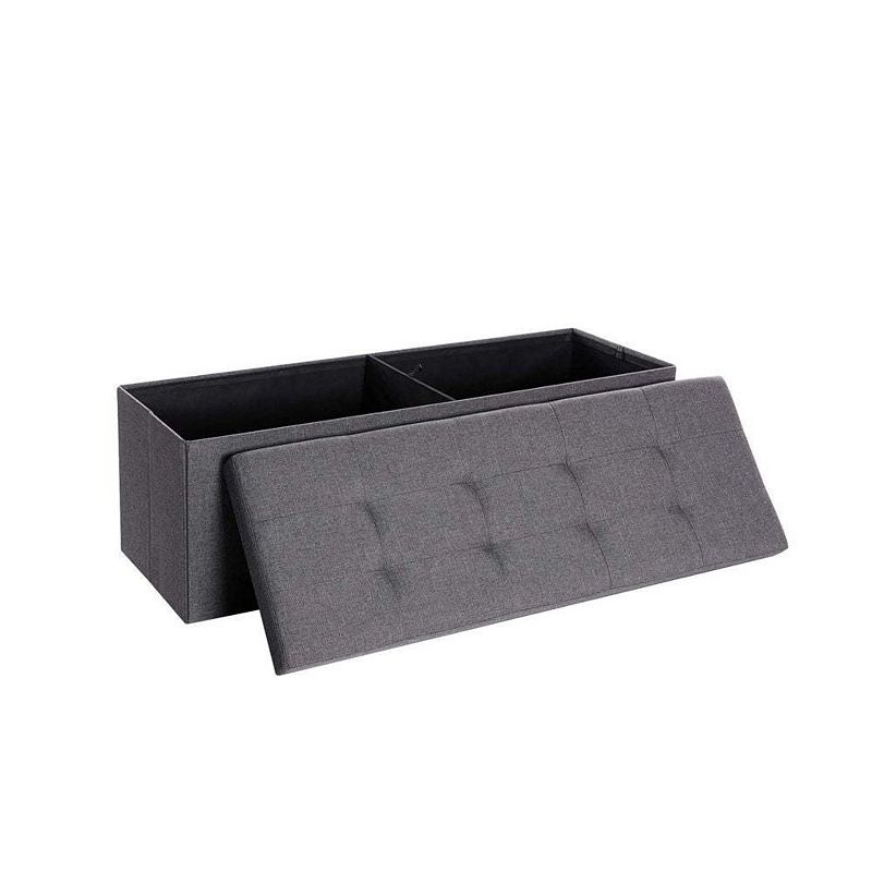 BreeBe Gray Folding Fabric Storage Ottoman Bench