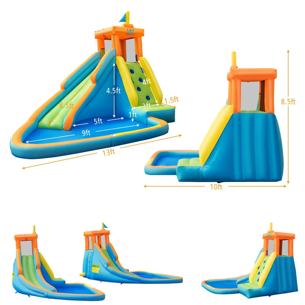 Inflatable Water Slide, Bouncer Pool w/Long Slide (with 740W Air Blower)