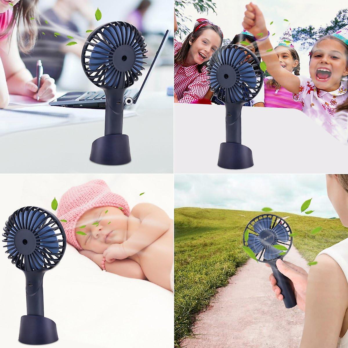 Mini Portable Usb Rechargeable Hand Held Handheld Fan With Base， 2500mah Battery， 4 Modes For Home， Office， Bedroom And Outdoor Travel (blue)