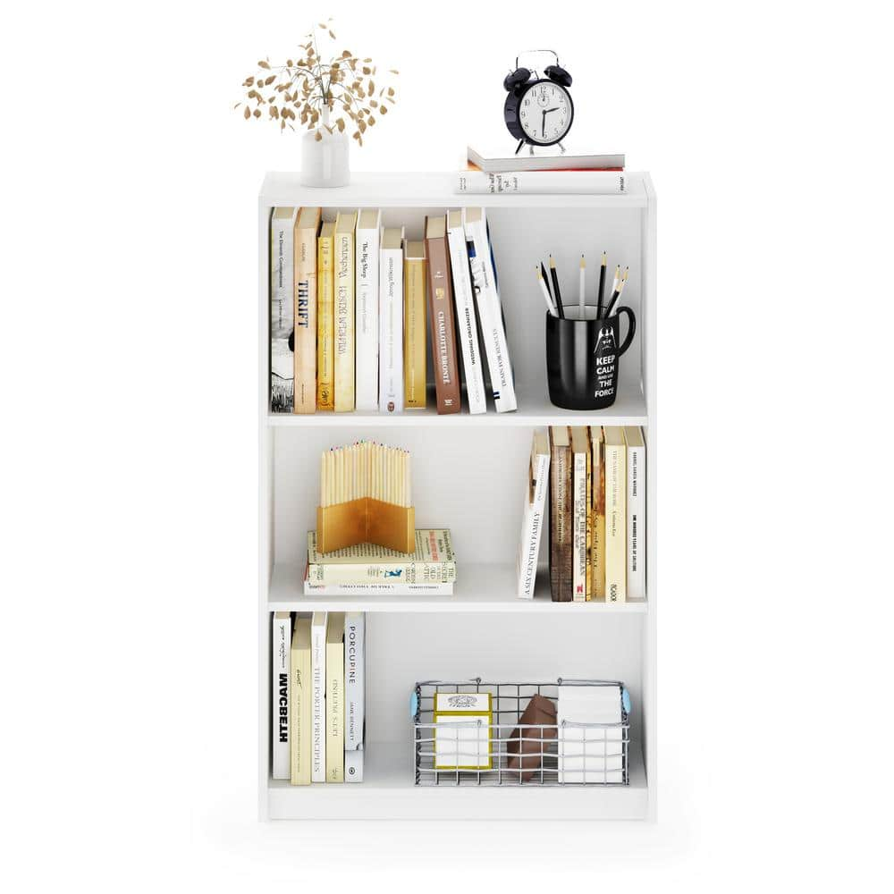 Furinno 40.3 in. White Wood 3-shelf Standard Bookcase with Adjustable Shelves 14151R1WH