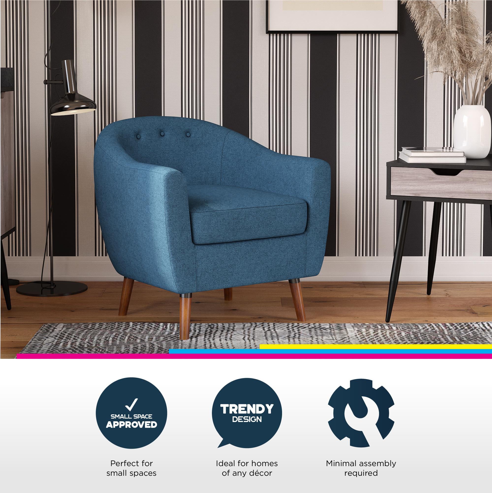 Queer Eye Brie Accent Chair, Living Room and Bedroom Furniture, Blue Linen