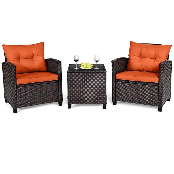 Outdoor 3piece Cushioned Rattan Patio Furniture Conversation Set