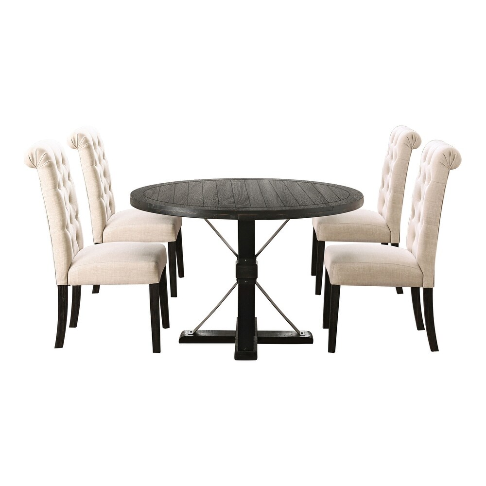 Fend Rustic Solid Wood 5 Piece Round Dining Table Set with Tufted Padded Chair by Furniture of America