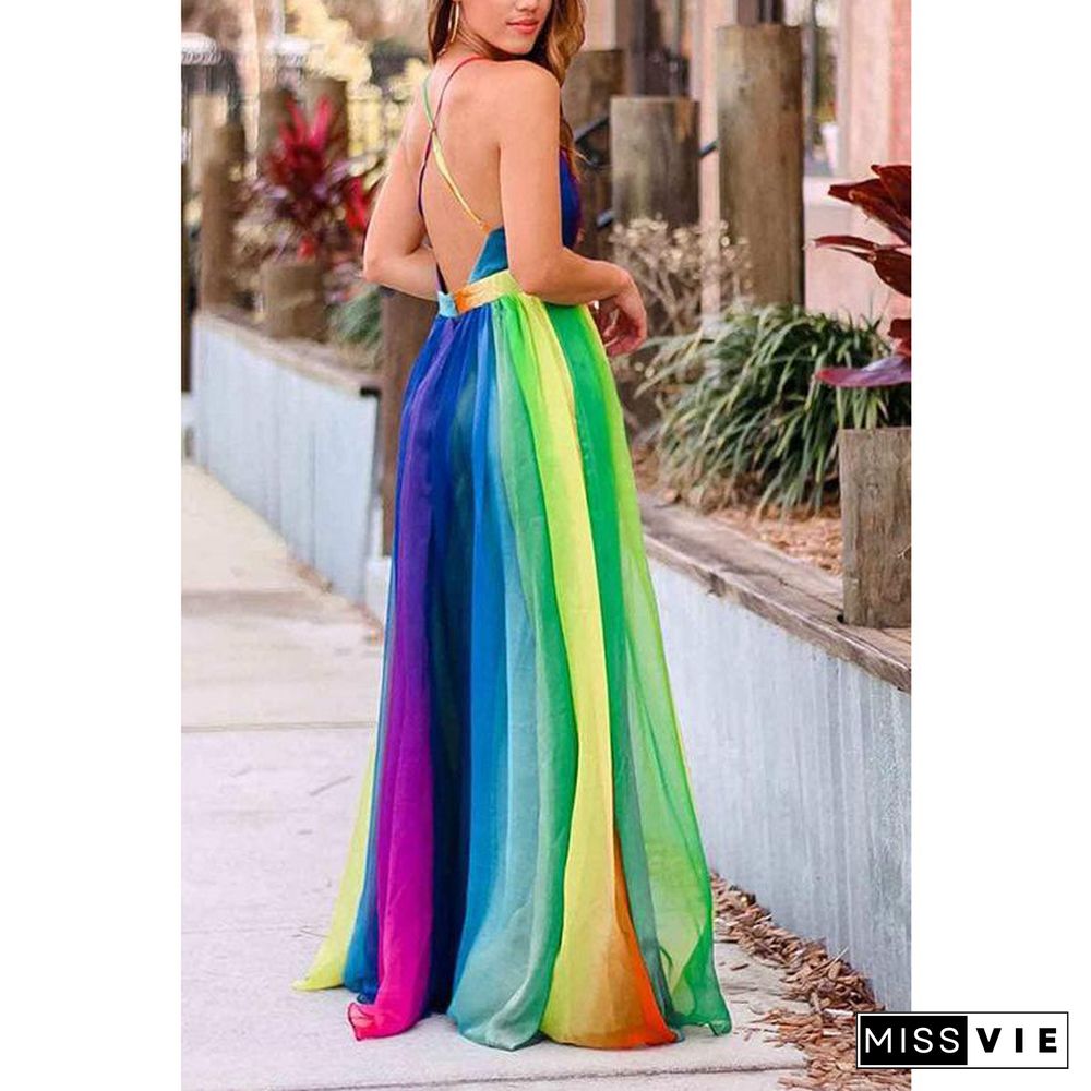 Rainbow Mesh Sling Dress