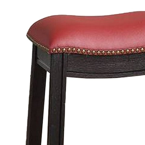 18 Inch Wooden Stool with Upholstered Cushion Seat Set of 2， Gray and Red - 18 H x 13.8 W x 18 L