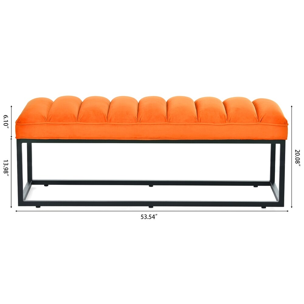 Orange Bedroom End of Bed Ottoman Bench w/ Padded Seat   Metal Leg