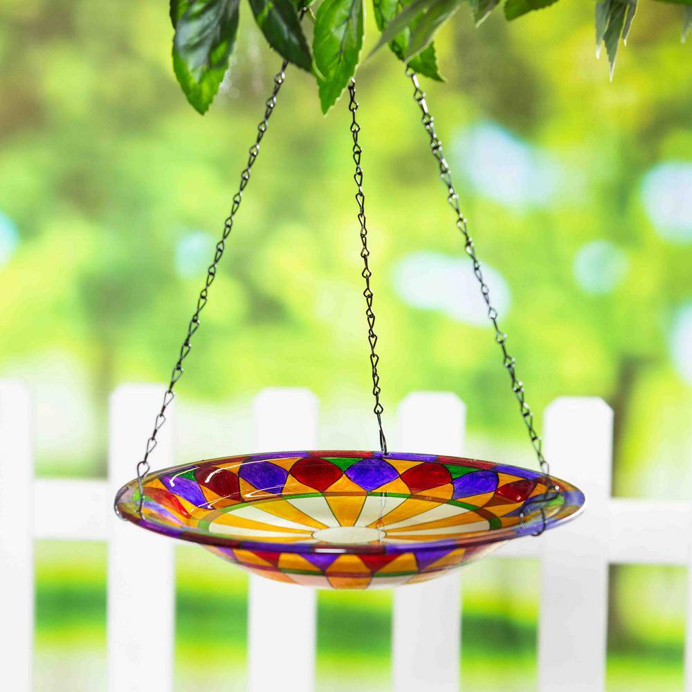 Evergreen  14 in. Glass Hanging Birdbath 2GB218