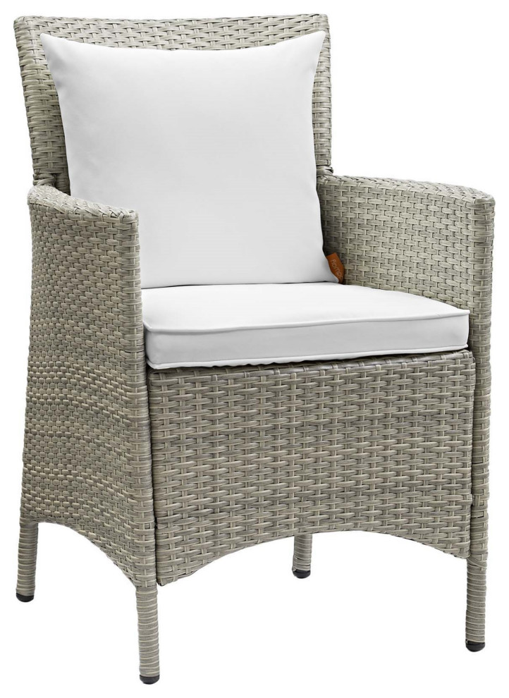 Conduit Outdoor Patio Wicker Rattan Dining Armchair Set of 4 Light Gray White   Tropical   Outdoor Dining Chairs   by Kolibri Decor  Houzz