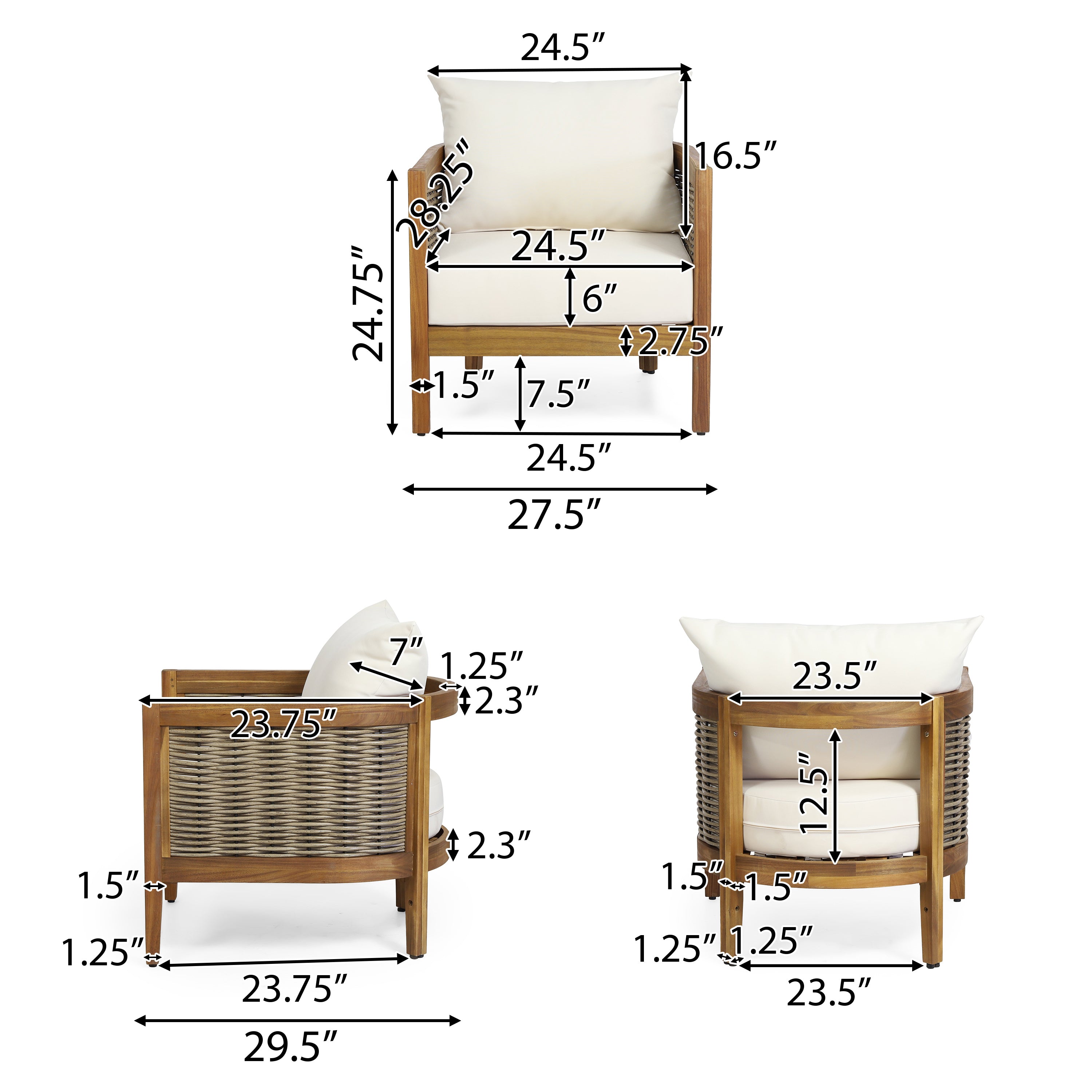 The Crowne Collection Outdoor Acacia Wood 4 Seater Chat Set with Cushions