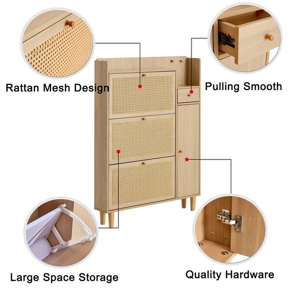 Rattan Shoe Organizer Shoe Storage Cabinet - - 35484468