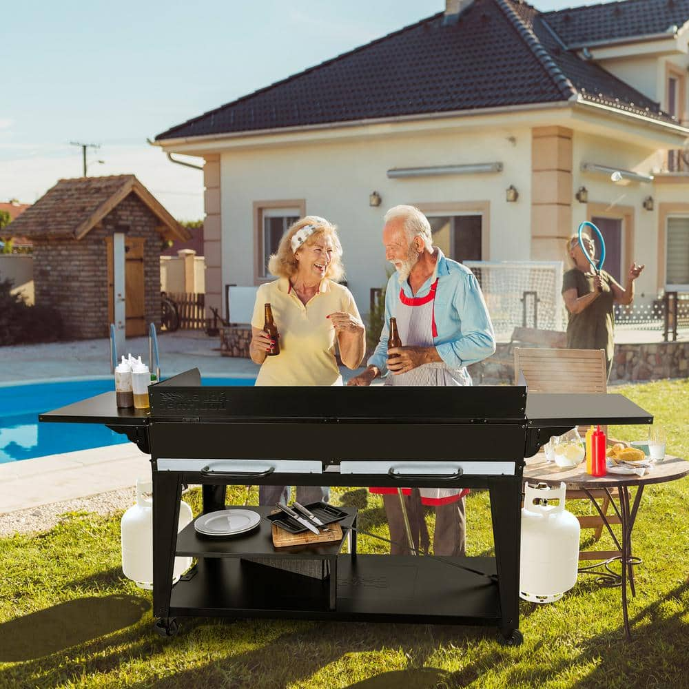 Royal Gourmet 8-Burner Event Propane Gas Grill with 2 Folding Side Tables in Black GB8003