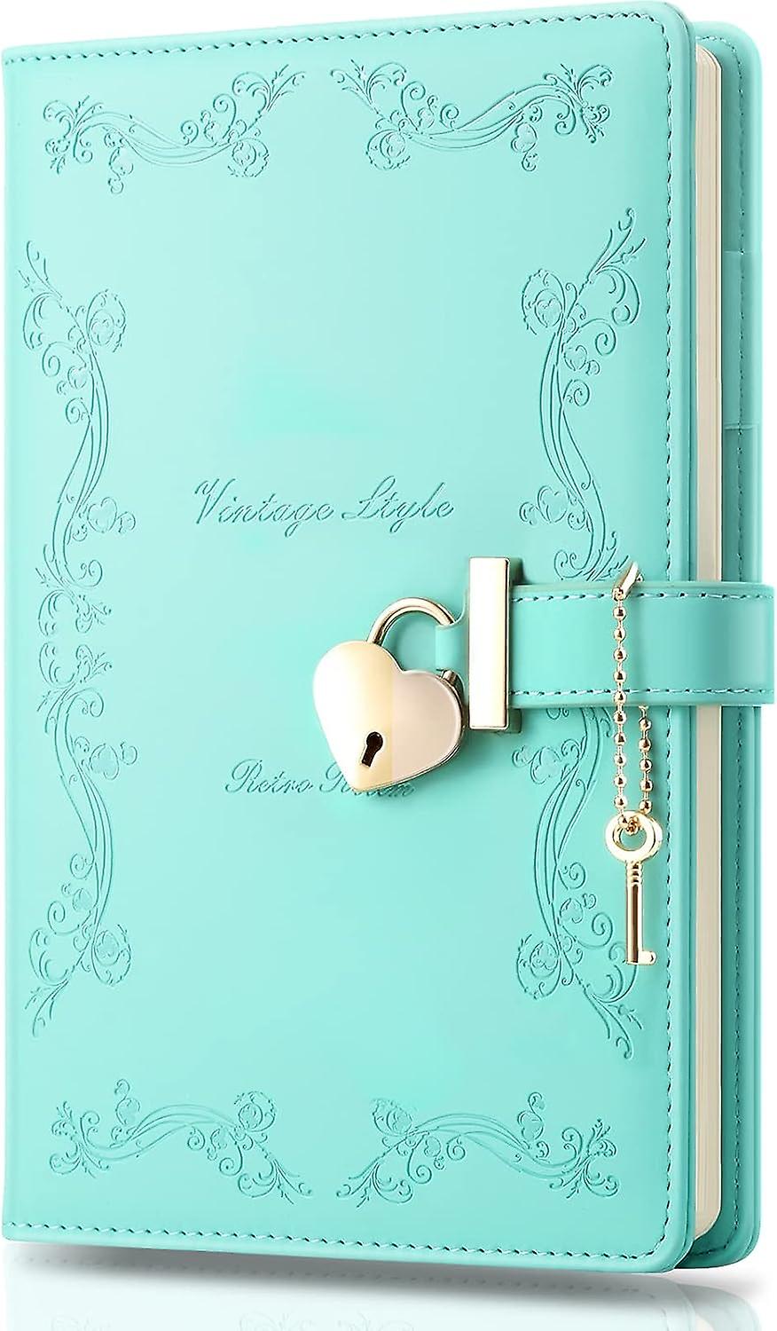 Girls Diary With Lock And Key， Cute Heart Shaped Lock Journal For Women， Refillable A5 Vintage Secret Pu Leather Notebook Gift For Teen Girls - Green