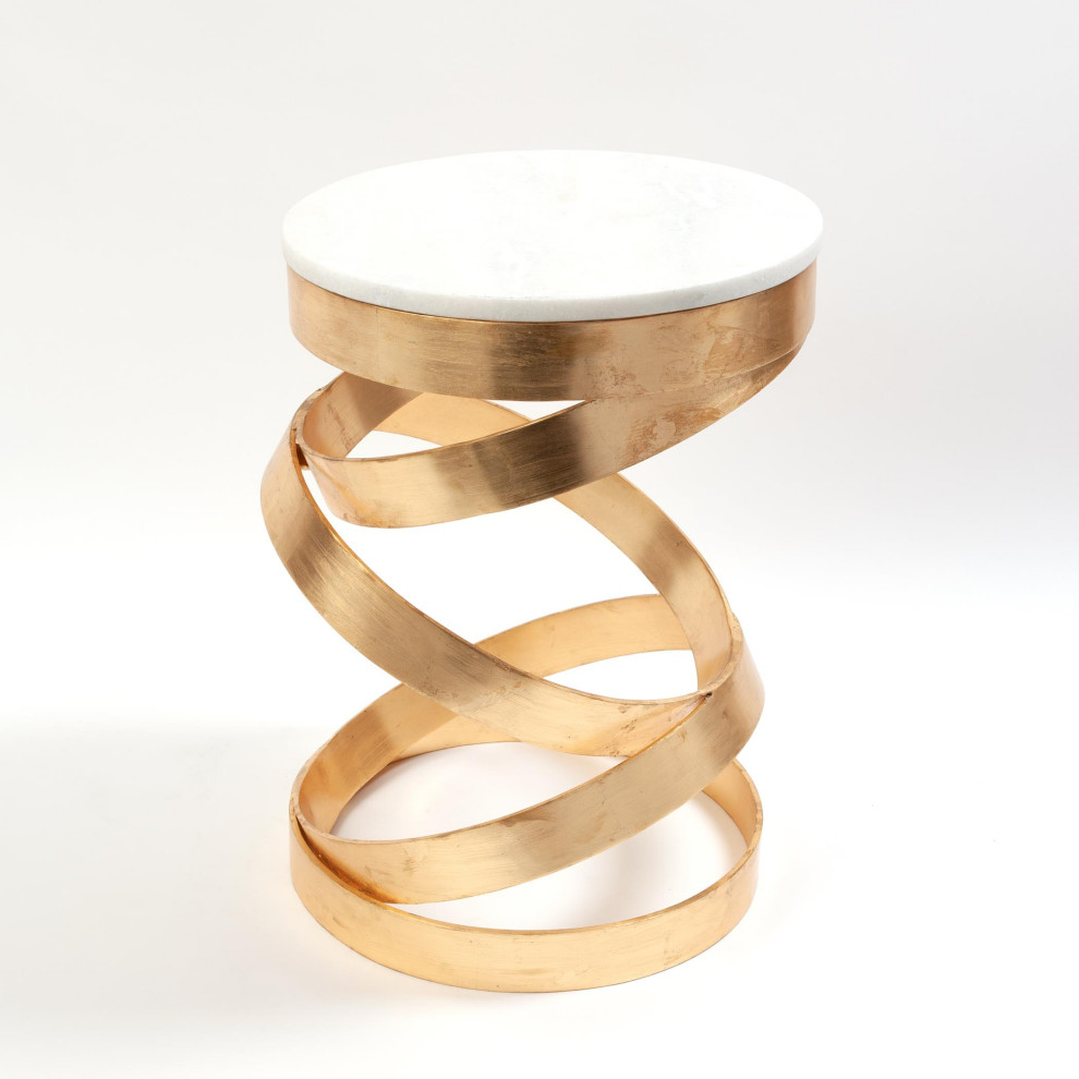 Luxe Modern Stacked Gold Rings Accent Table Round White Marble Open Metal Brass   Contemporary   Side Tables And End Tables   by My Swanky Home  Houzz