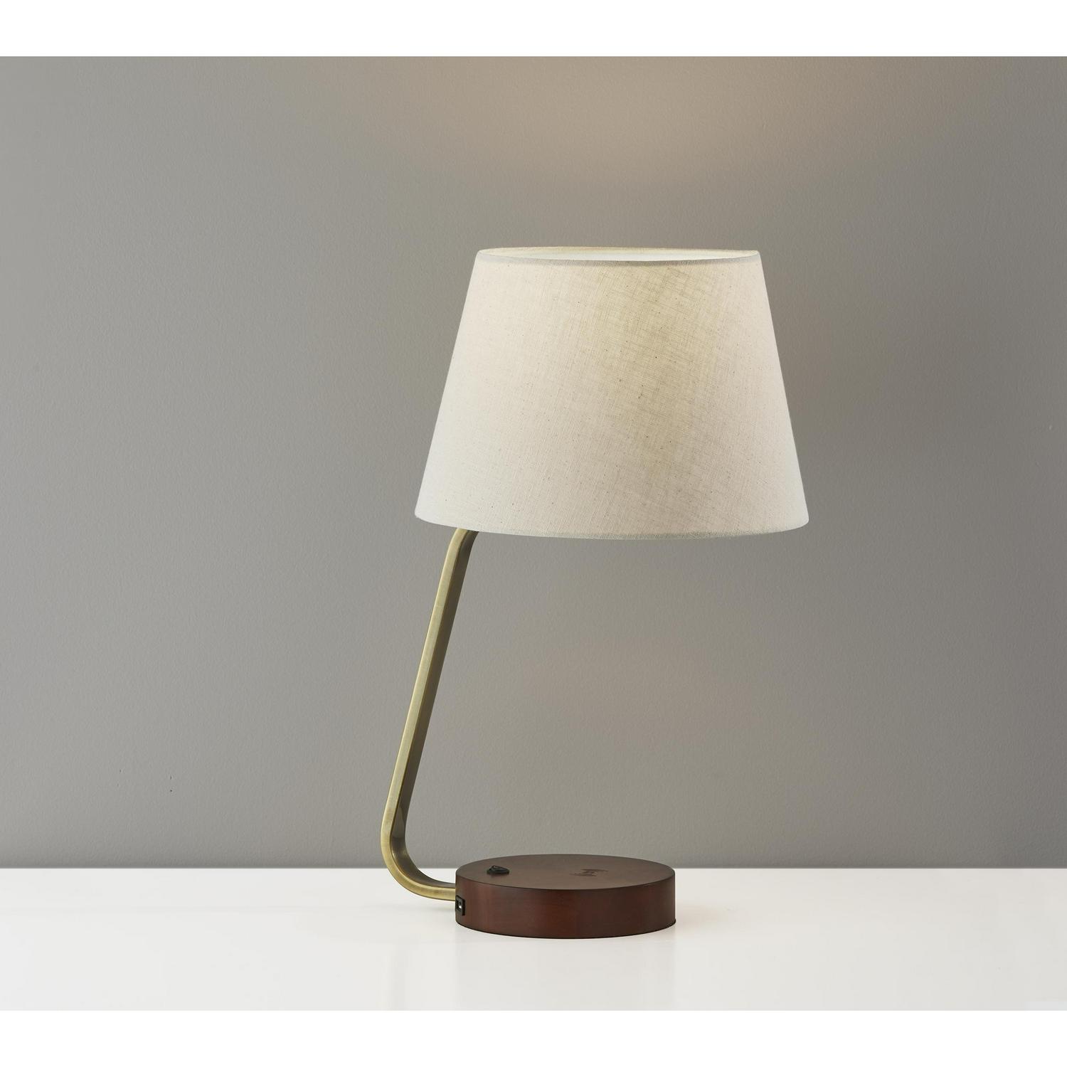 Adesso Louie Qi Table Lamp， Antique Brass with Walnut Rubberwood Base