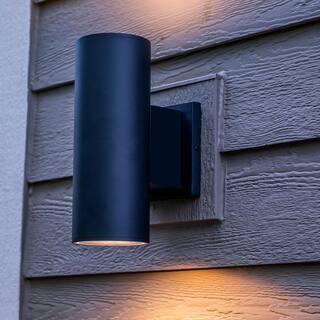 Home Decorators Collection TURRILL Black Matte Outdoor Wall Cylinder Light Up Down 80706