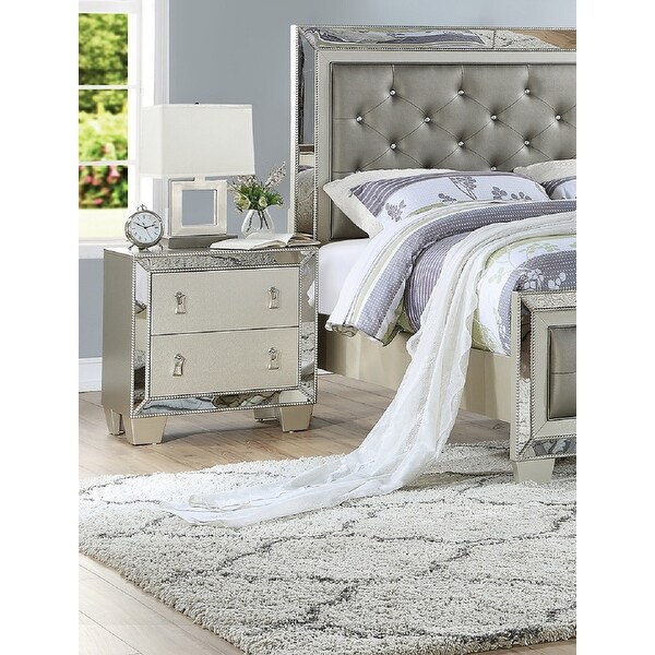 Contemporary 2 Drawers Nightstand In Silver - - 33777094