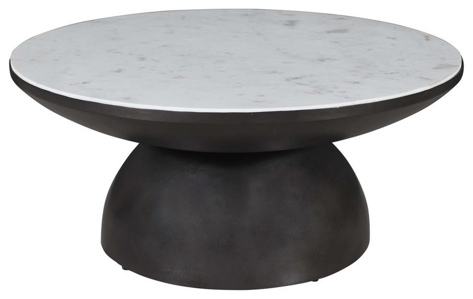 Circularity Modern Luxury Marble and Iron 35 quotRound Pedestal Coffee Table   Industrial   Coffee Tables   by BisonOffice  Houzz