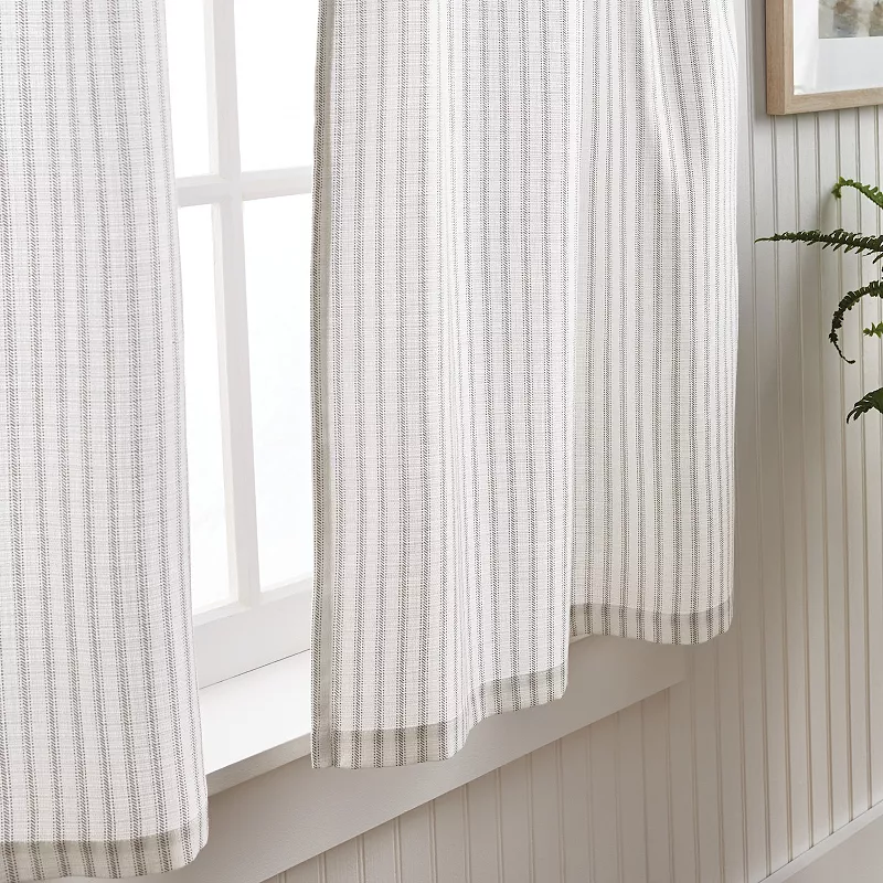 Martha Stewart Ticking Stripe Rod Pocket Top Tier and Valance Window Curtain Panels