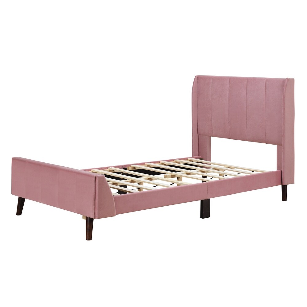 Velvet Upholstered Wingback Bed Frame 3 dimension Structure Footboard