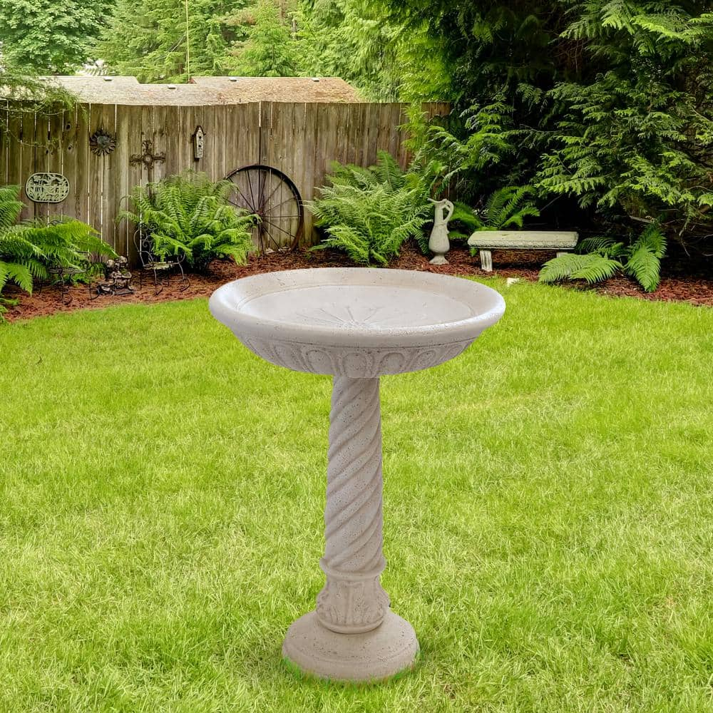 MPG 22 in. Dia Aged White Cast Stone Fiberglass Bird Bath PF6044AW