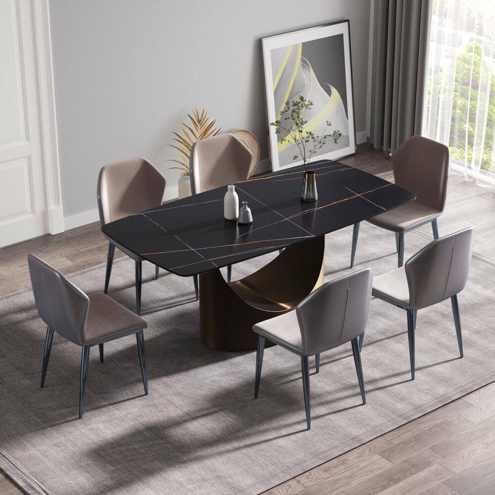 JE Home 70.86 in. Black Rectangle Sintered Stone Tabletop Dining Table with Gold Carbon Steel (Seats 6) JE-DTT18ABDTL5G