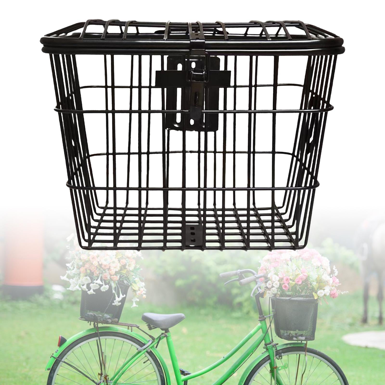 Metal Bike Basket Cycling Carrier Detachable with Mounting Screws Large Space Heavy Duty Front Rear for Mountain Bikes Tricycles Scooters