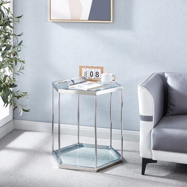 Stainless Steel Glass End Table with Gold Finish Frame