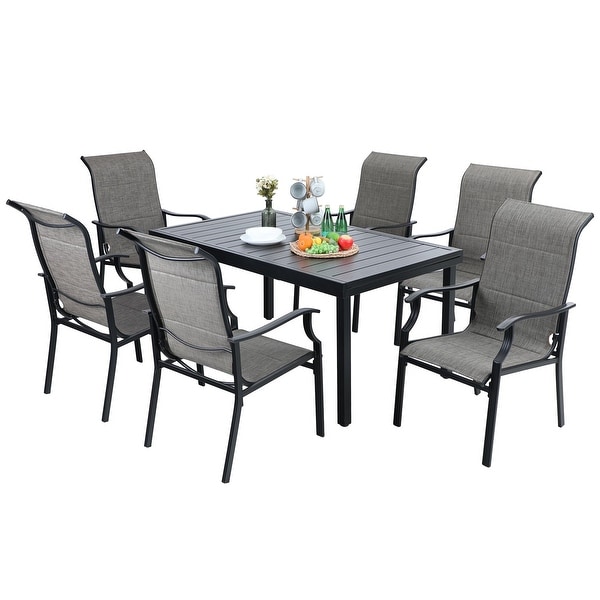 MAISON ARTS 7Piece / 9Piece Padded Textilene Chairs with Wave Arms and Expandable Metal Table Patio Dining Set