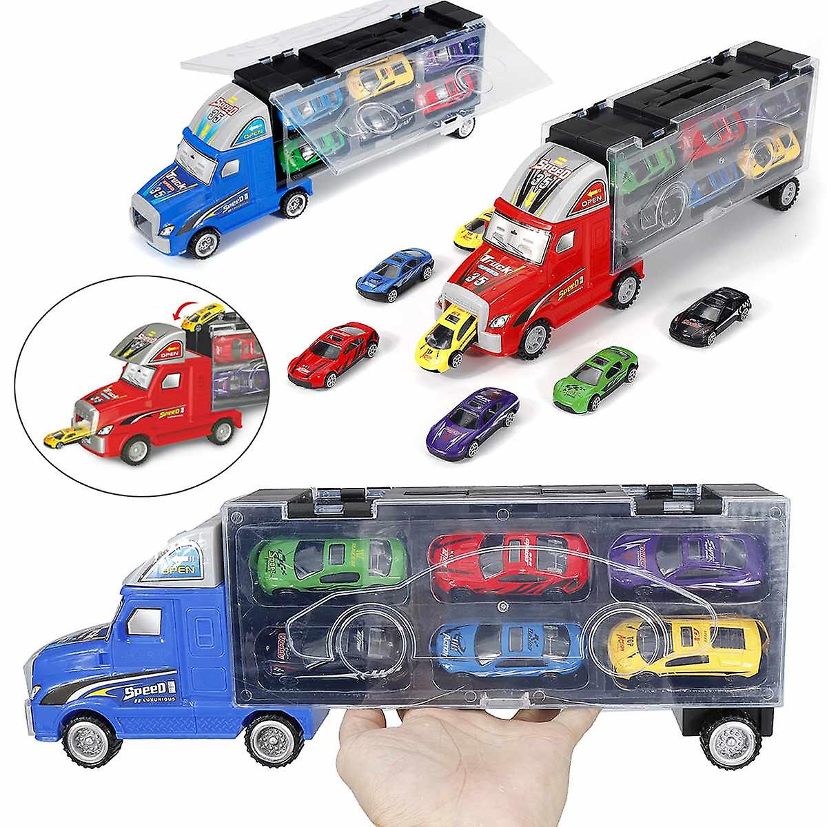 12 Cars Storage Container Truck Plastic Vehicles Toys With Diecast Mini Car Alloy Auto Wheels Tracks Cars For Kids