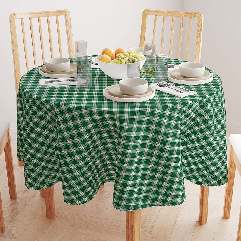 Round Tablecloth， 100% Polyester， 60 Round， Christmas Green Plaid