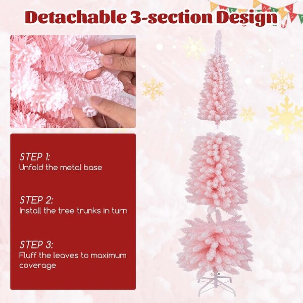 Costway 5/6/7/8 FT Artificial Pink Christmas Tree with