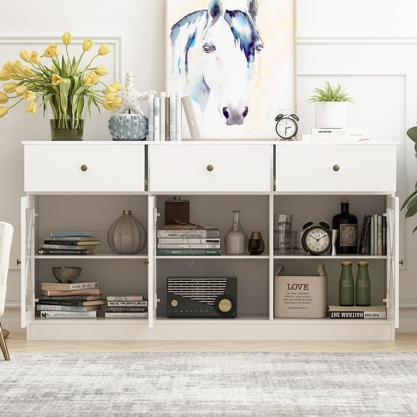 2-Tier Storage Console Cabinet Table With 2 Drawers