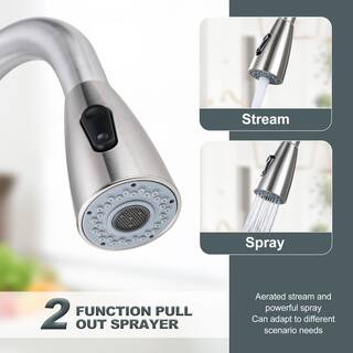 IVIGA Single-Handle Pull Out Sprayer Kitchen Faucet Included Deckplate and Soap Dispenser in Brushed Nickel VSK03-S