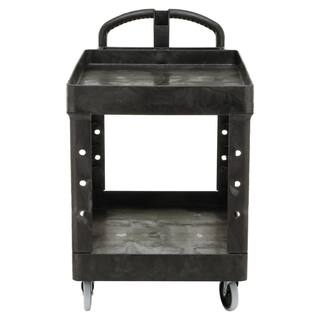 Rubbermaid Commercial Products Heavy Duty Black 44 in. 2-Shelf Utility Cart with Lipped Shelf in Medium with Casters RCP452088BK