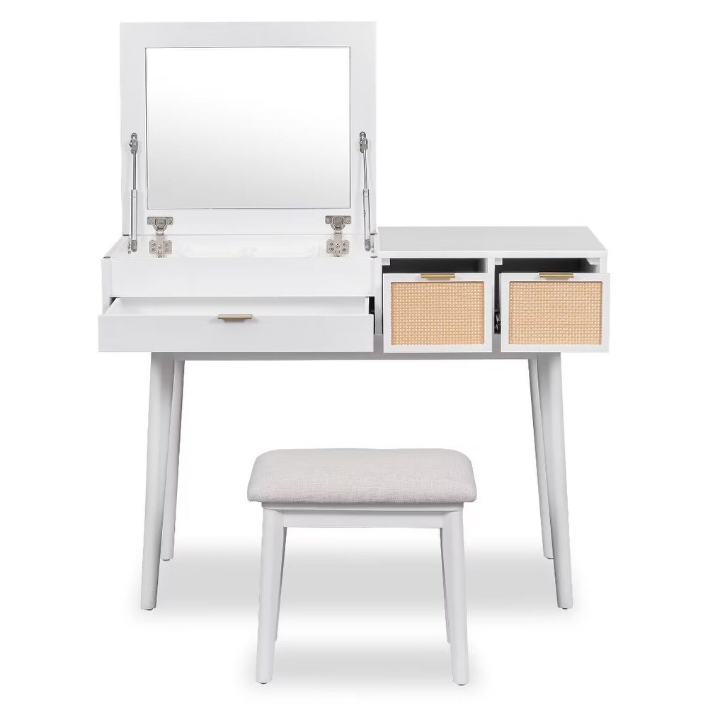 Makeup Vanity Set with Flip top Mirror and Stool  Wood Dressing Table