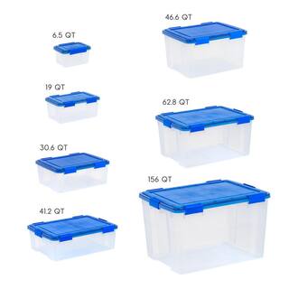 IRIS 10 Gal. WeatherPro Clear Plastic Storage Box with Blue Lid (3-Pack) 500140