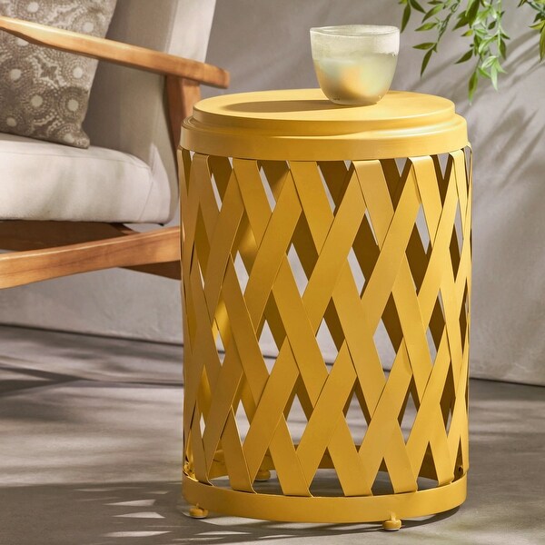 Outdoor 14 Inch Diameter Iron Side Table，Matte Yellow